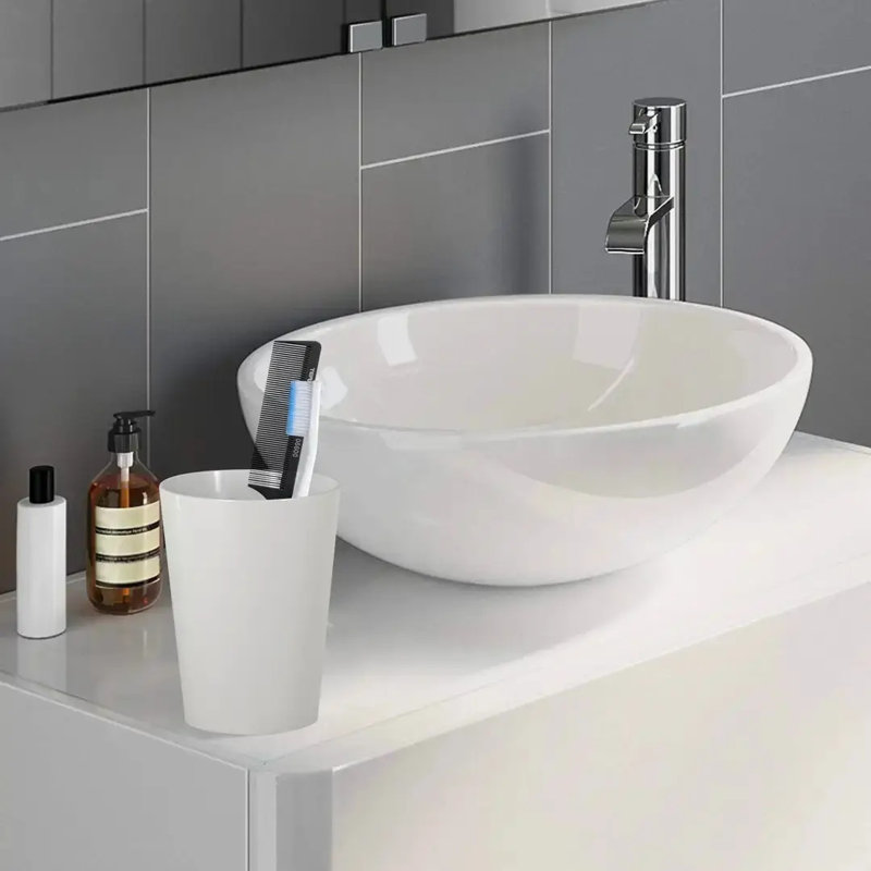 Gobelet de salle de bain en résine blanc brillant, tasse de meuble-lavabo polyvalent pour rince-bouche, brosse à dents et brosse de maquillage pour bureau de lavabo de comptoir
