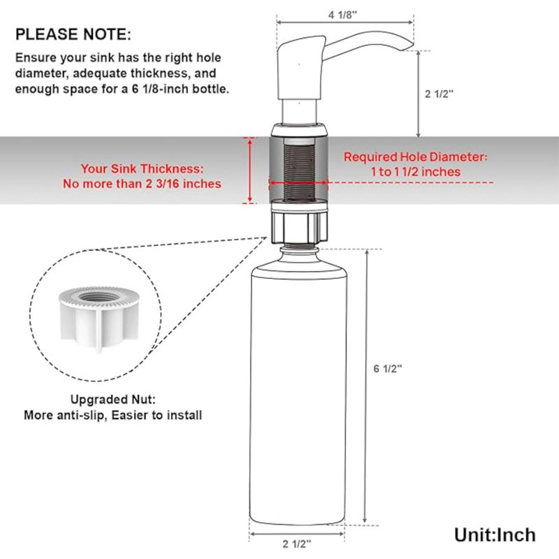 Distributeur intégré de savon de lavabo ou de lotion pour évier de cuisine, tête de pompe ABS, avec grande bouteille de savon en PET de 17 onces
