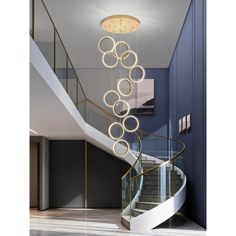 Lustre moderne à DEL avec télécommande et 10 lumières à intensité variable pour escalier de hall d'entrée