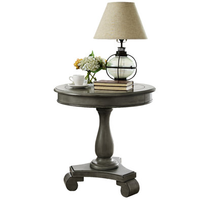 Table de bout en bois gris avec piédestal - taille ronde de 26 po de côté, style classique