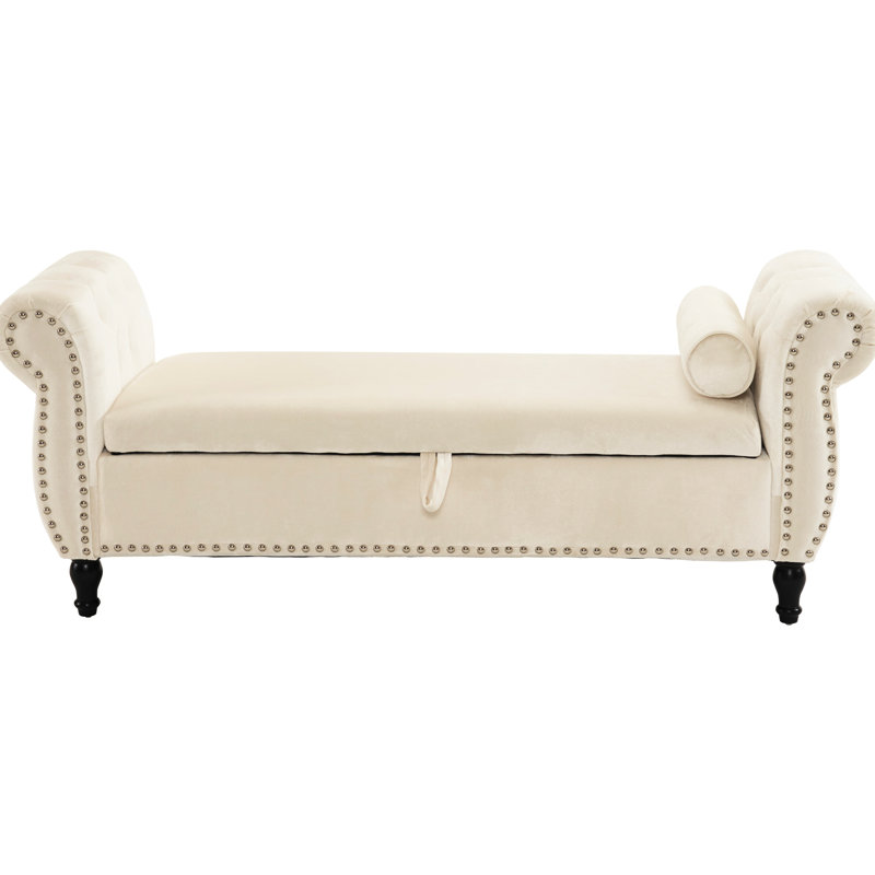 Chic en velours avec rangement spacieux et coussin décoratif rectangulaire, polyvalent pour tout espace, Beige