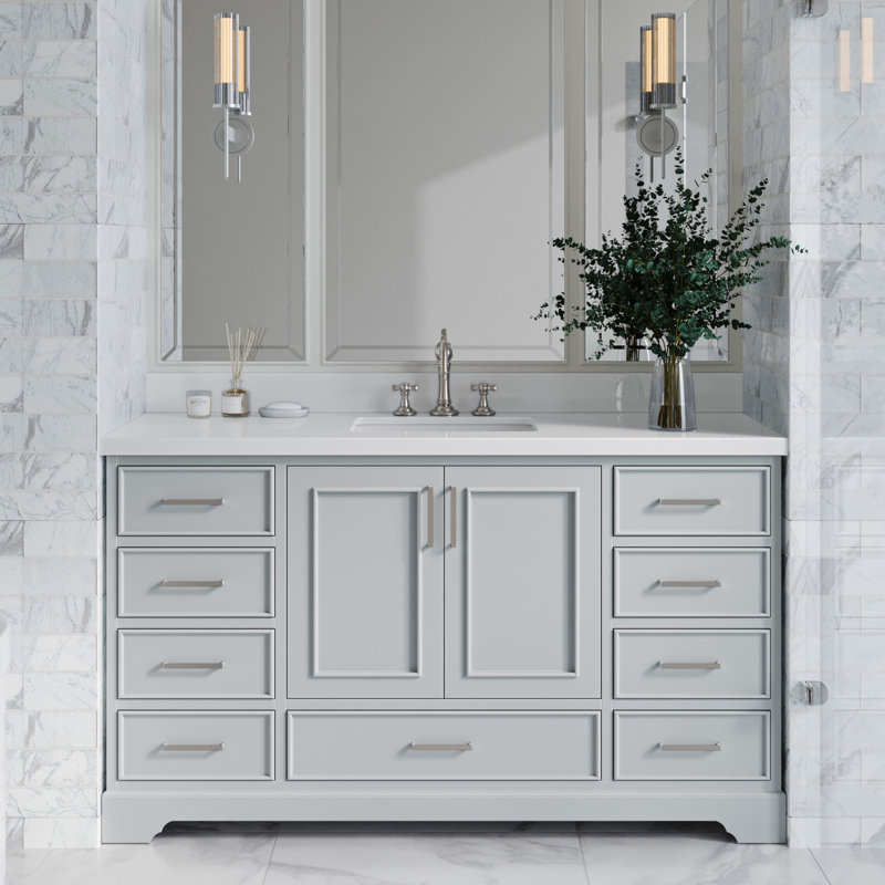 Meuble-lavabo simple avec plateau Abshire 61, Gris, 61"