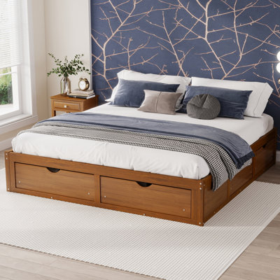 King Wood Platform Bed with 6 Drawers and Slats
