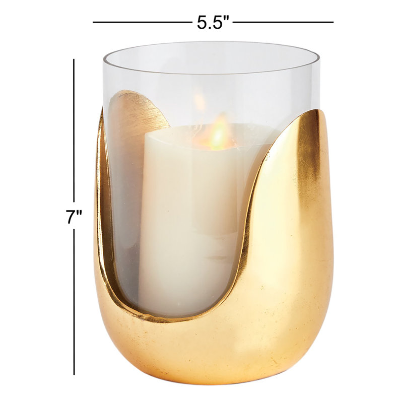 Hurricane de table en verre, Or, H 7 po x l 5,5 po x P 5,5 po