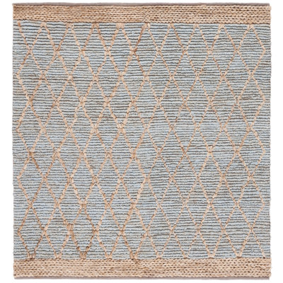 Alegria Natural Fiber Hand Loomed Jute/Cotton Geometric Rug in Light Blue/Brown