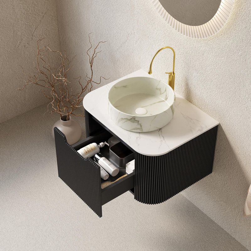 Floating Luxury Bathroom Vanity, Stone White, 24
