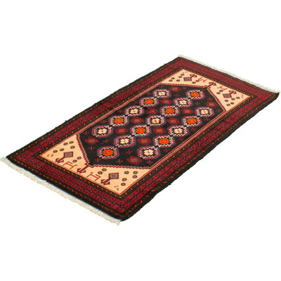 Tapis décoratif en laine noué à la main de conception unique 3 pi 3 po x 6 pi Bernice New Age