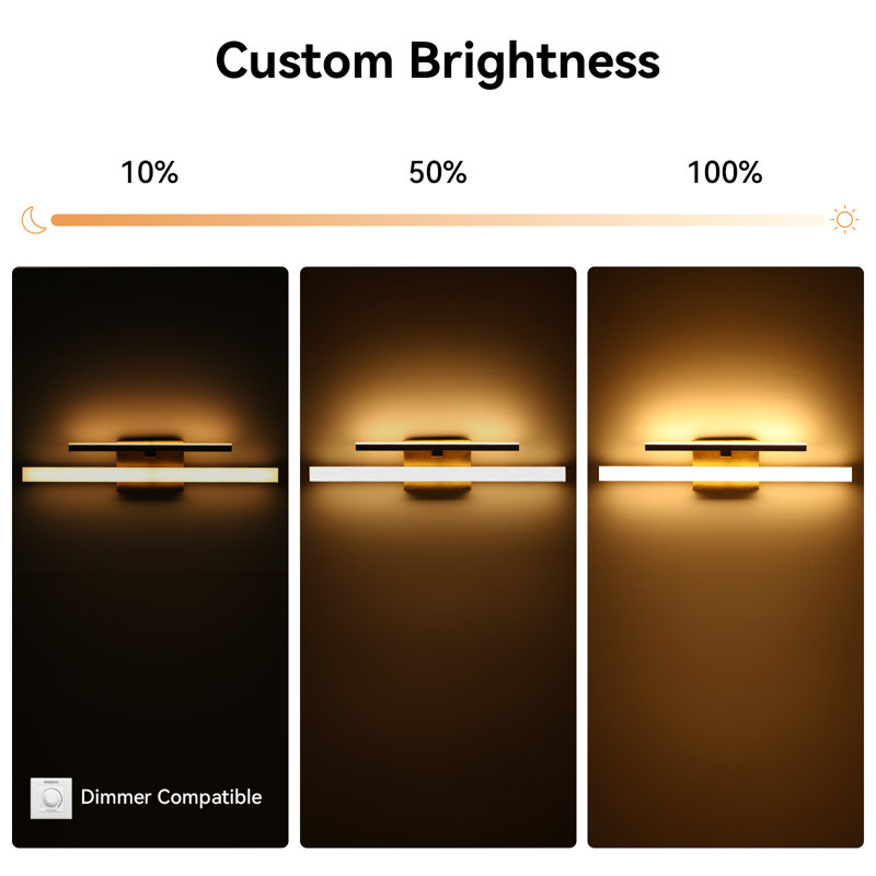 24" Integrated Dual Light Bar, Dimmable LED Vanity Light with 3 Adjustable Color