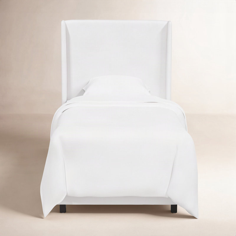 Lit standard à profil bas tapissier Dinapoli, Simple, Velours blanc classique