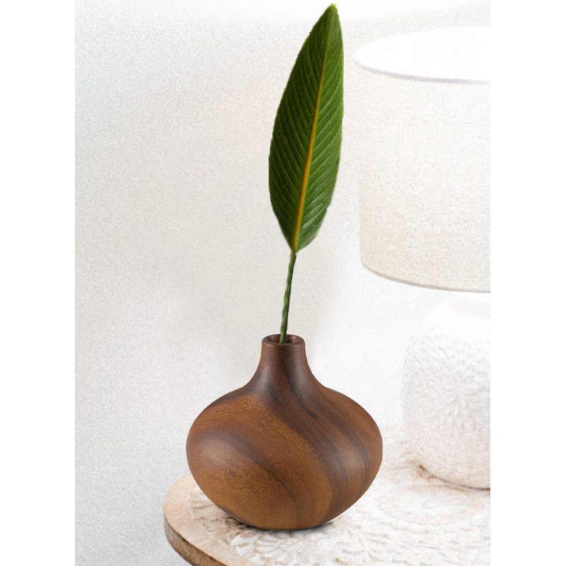 Ceramic Wood-Look Bud Vase, Decorative Vase For Single Stem, Home, Wedding, Office, Cafe Décor, 4.5” Diameter & 4" Tall, Set Of 4