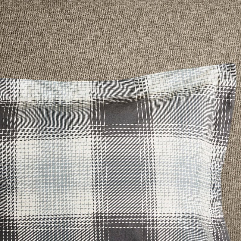 Édredon double / grand double - Tissu écossais gris et 2 taies décoratives assorties