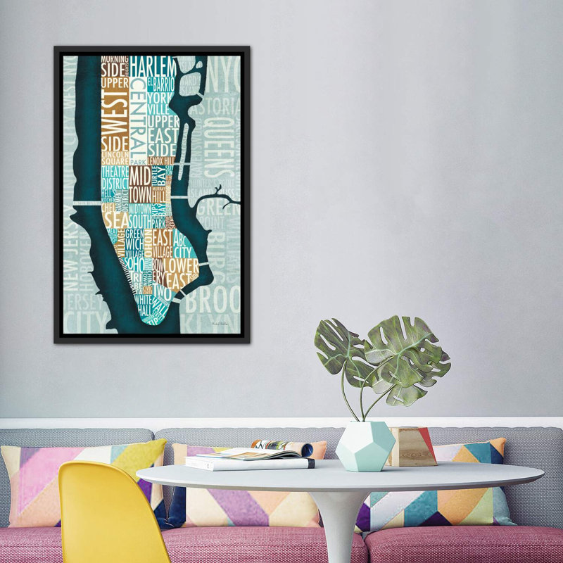 «Manhattan Map Blue Brown» par Michael Mullan - impression d'art graphique, H 60 po x l 40po x P 1,5 po