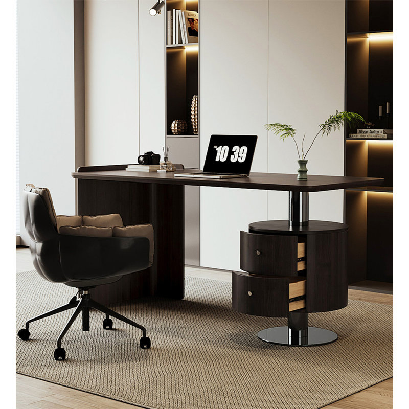 Bureau de direction moderne avec tiroir cylindrique et base asymétrique, H 29,5 po x l 55,1 po x P 27,6 po