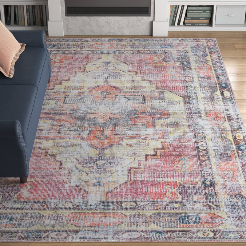 Tapis jaune / rose Heffron Performance, Rectangle 5 pi 3 po x 8 pi