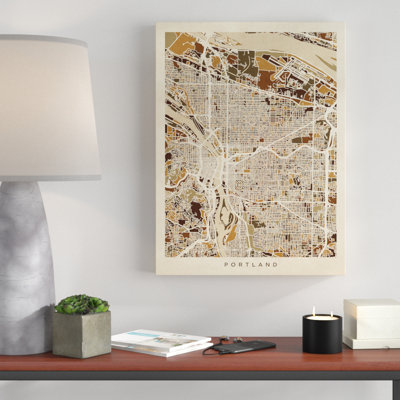 « portland oregon city street map ii », reproduction d’impression sur toile