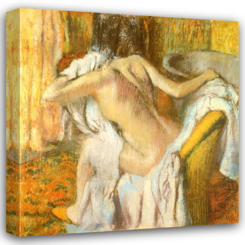 Après le bain, une femme se sèche, H 38 po x l 36 po