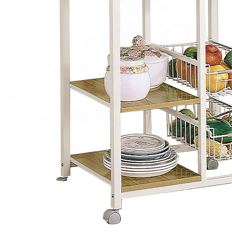 Chariot de cuisine naturel brun et blanc