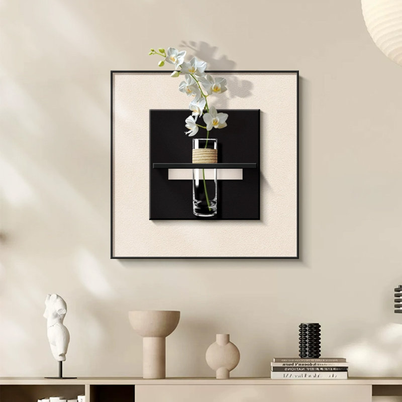 White, Black Square Sandstone Wall art, 19.69" H x 19.69" W