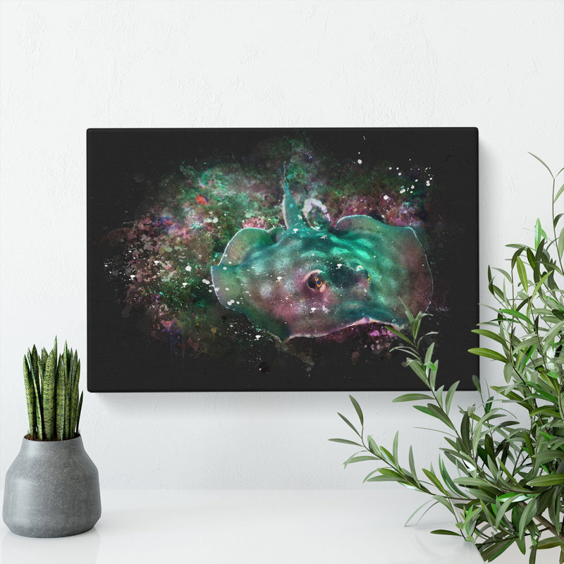 Sting Ray Paint Splash - Wrapped Canvas, 60cm H x 91cm W x 3cm D