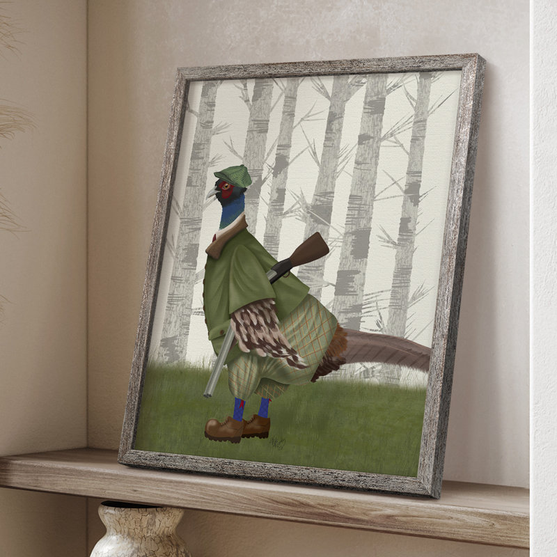 Faisan de tir 1, reproduction encadrée - bois massif