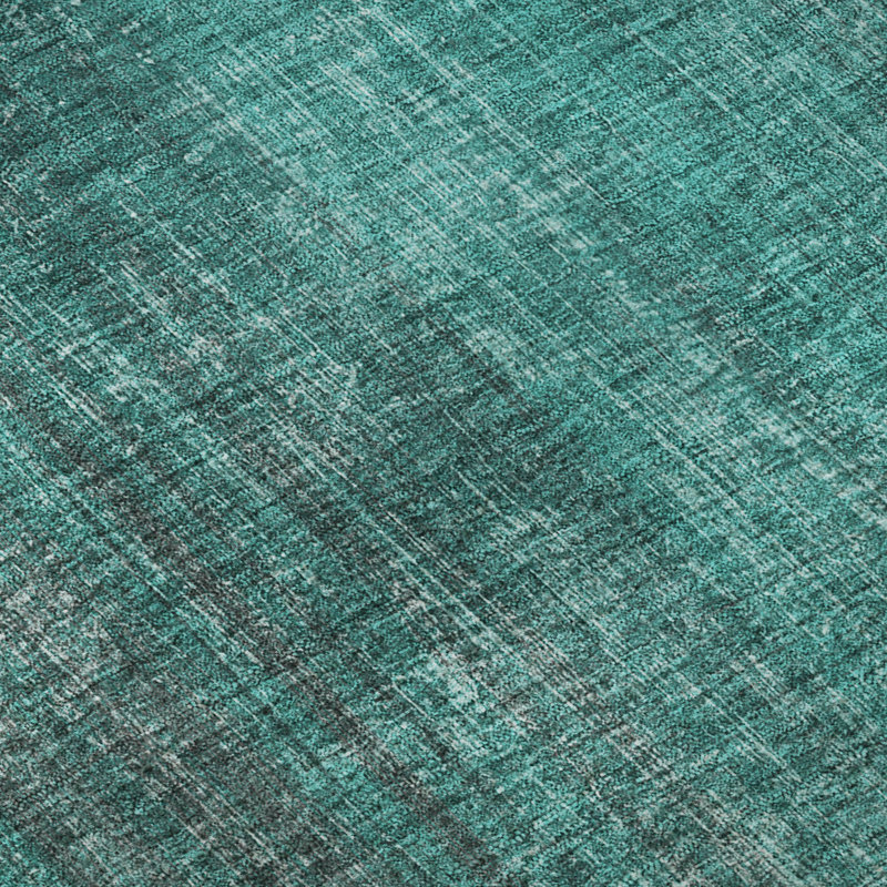 Teal Microfiber Abstract Washable Runner Rug 2'3" x 7'6"