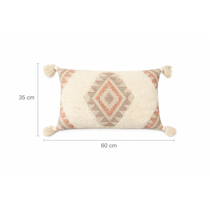 Beige Lumbar Cushion, Beige/Red Chevron, Rectangle 35cmH x 60cmW
