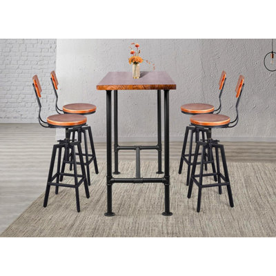 Jhonathan 6 - Person Pine Solid Wood Top Four Leg Dining Set