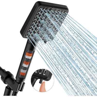 Pomme de douche filtrée noire - Pomme de douche à main haute pression à 6 modes avec perles minérales filtrantes, ensemble de pomme de douche amovible avec tuyau en acier inoxydable et support de bras de douche