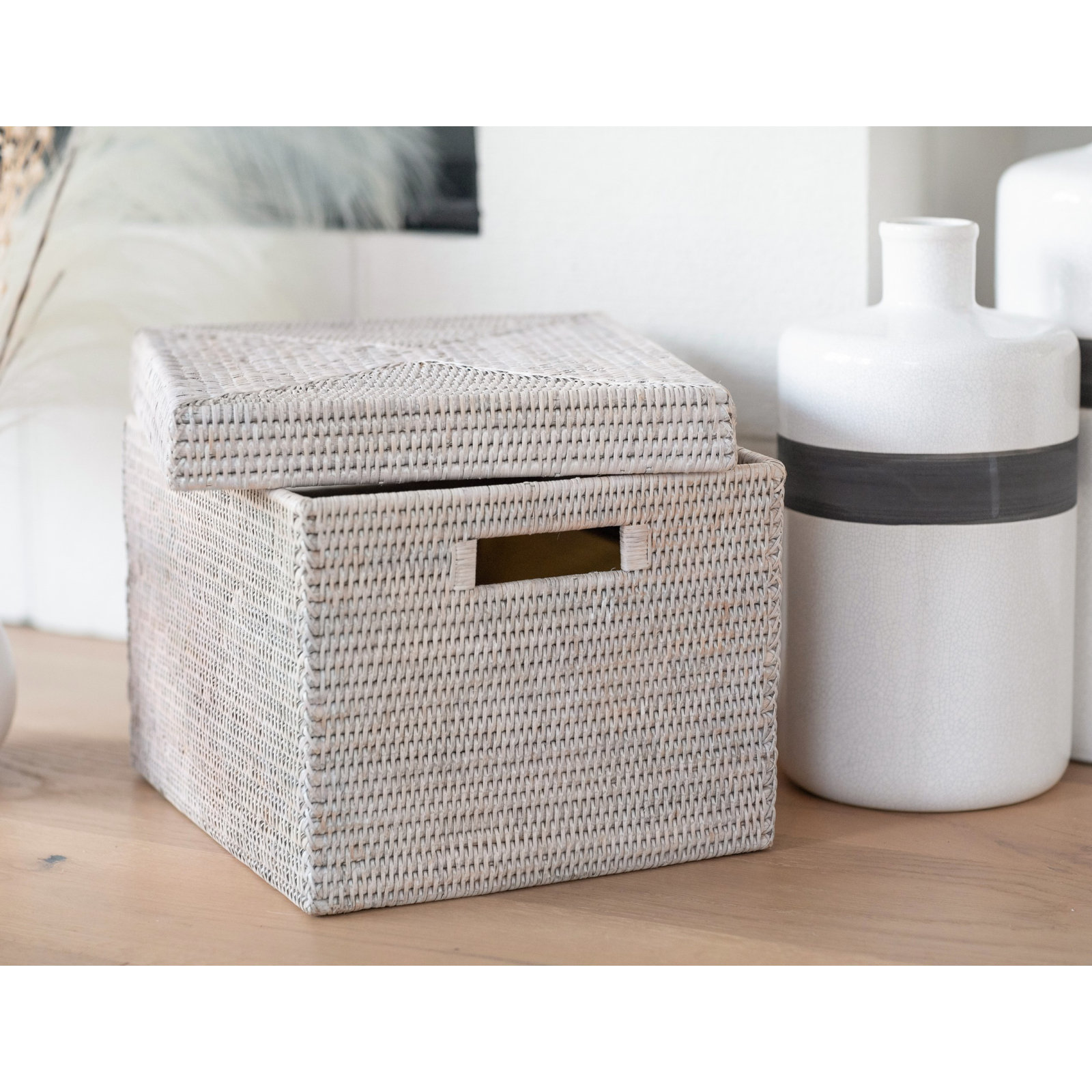Rattan Basket, White Wash