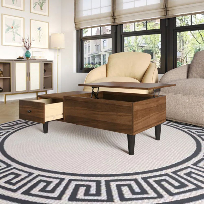 Table basse à plateau relevable avec rangement dissimulé et tiroir Caribou, Brun