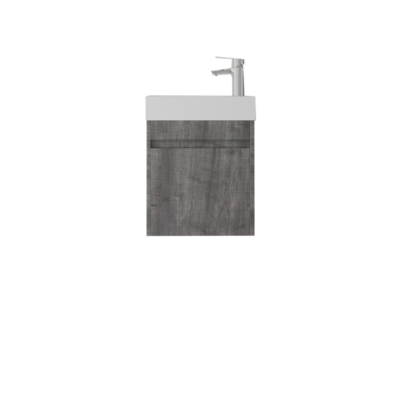 Ensemble de meuble-lavabo simple flottant gris 18 po avec lavabo en céramique et portes à fermeture en douceur