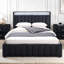 Lit double contemporain de style contemporain avec capitonnage à canaux verticaux, éclairage à commande tactile à DEL, garniture cloutée et tablette de tête de lit 3 options de gradation, tête de lit, tablettes de rangement-129996425-129996424