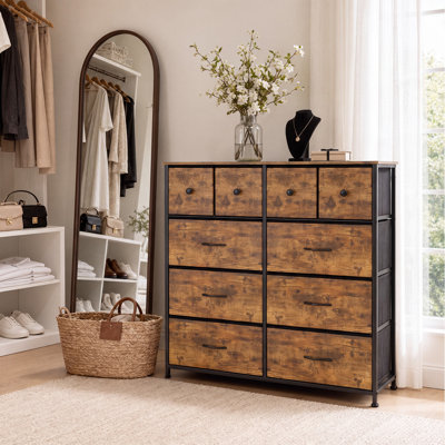 98cm Chest Of Drawers, 10 Fabric Drawers Bedroom Cabinet with Handles and Metal Frame