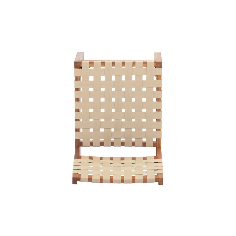 Ensemble de salle à manger de patio 5 pièces en bois d'acacia avec table à lattes et sangles tissées, Corde beige / teck, 4