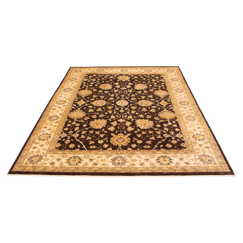 Tapis unique en laine noué à la main brun foncé / brun clair 9 pi x 12 pi 1 po New Age Tywonne