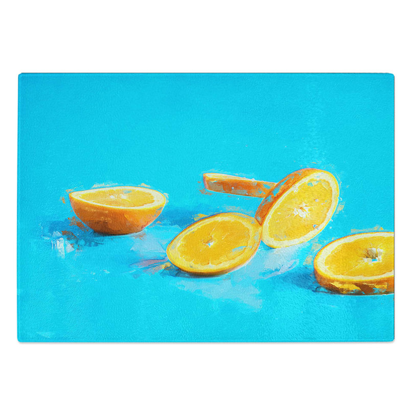 Glass Falling Oranges in Abstract Chopping Board, 39 cm W x 28.5 cm L