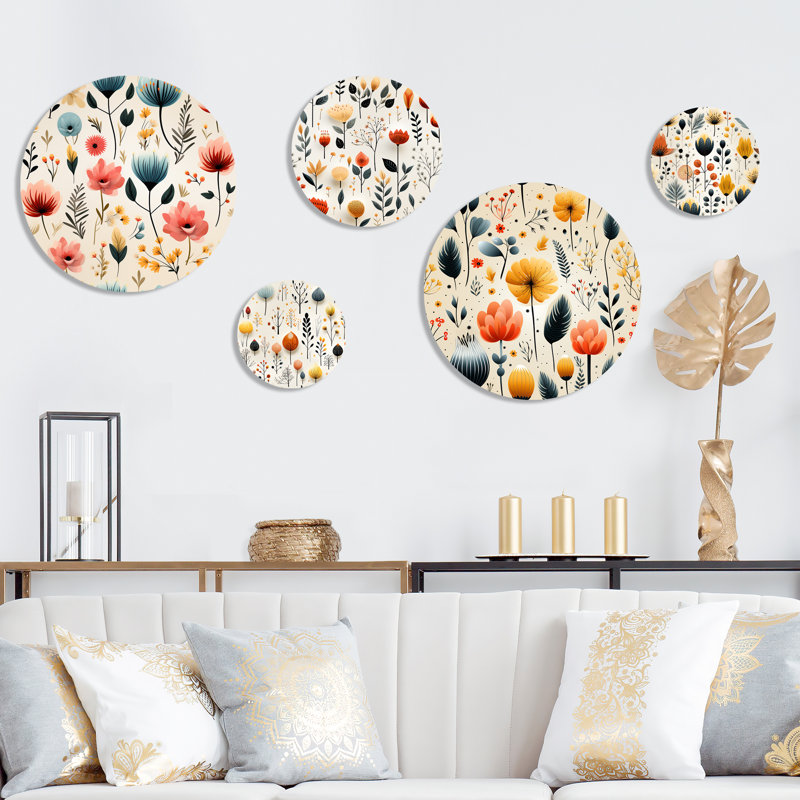 Hales - Ensemble d'art mural floral rond de 5 pièces
