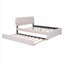 Upholstered Teddy Fleece Queen Size Platform Bed with Twin XL Trundle, Striped Headboard, Slate Gray-129224989