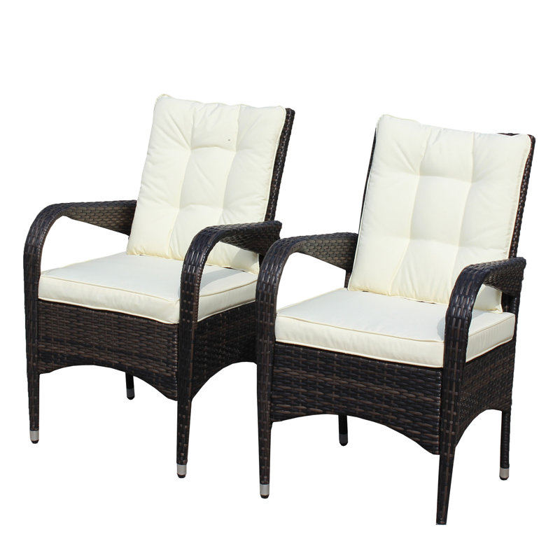 2 Dining Chairs With Cushions (Beige) - Elegant Outdoor Chair Pair Made Of Pe , Steel, , Fabric, Sponge Withstands Harsh Environments Patio Seating Option Extreme