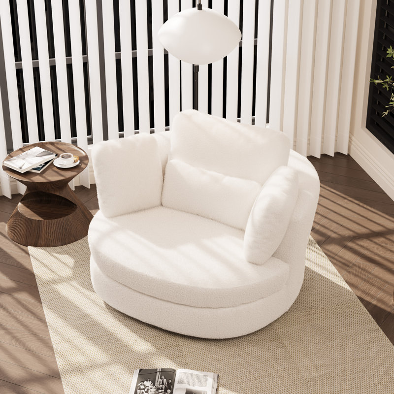Fauteuil d'appoint en tonneau pivotant surdimensionné rembourré, Bouclé ivoire