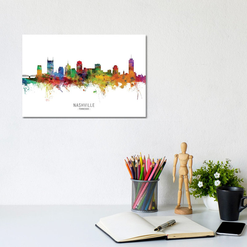 Nashville Tennessee Skyline by Michael Tompsett - Wrapped Canvas Painting, 20.32 cm H x 30.48 cm W