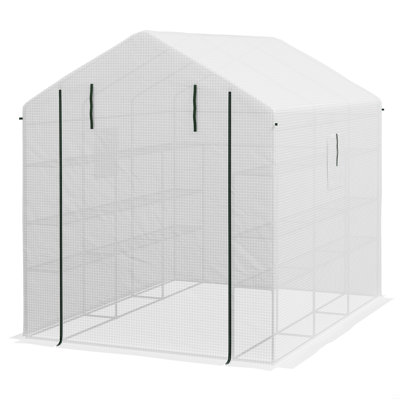 Walk-In Greenhouse With Mesh Door And Windows, 18 Shelf Hot House With Trellis, Plant Labels, UV Protective