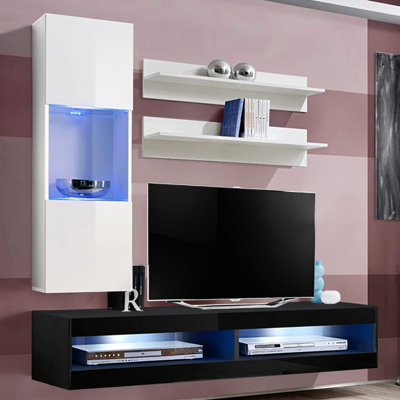 Lomas 63" Modern Floating Wall Mounted Entertainment Center with 16-Color LED Lighting, High Gloss Finish