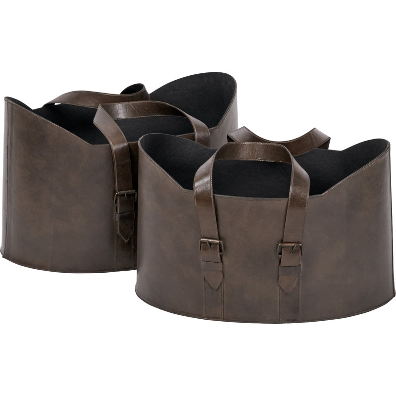 Leather/Faux Leather 2 Piece Basket Set, Dark Brown
