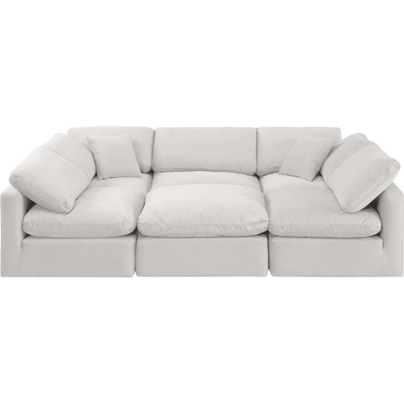Ensemble modulaire de coin en velours 6 pièces Itala, Velours crème