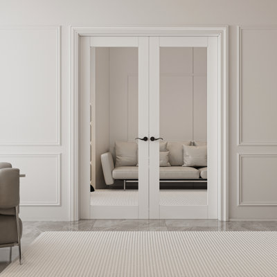Interior Mirrored French Doors Primed Double French Doors With Hardware Kit Handles