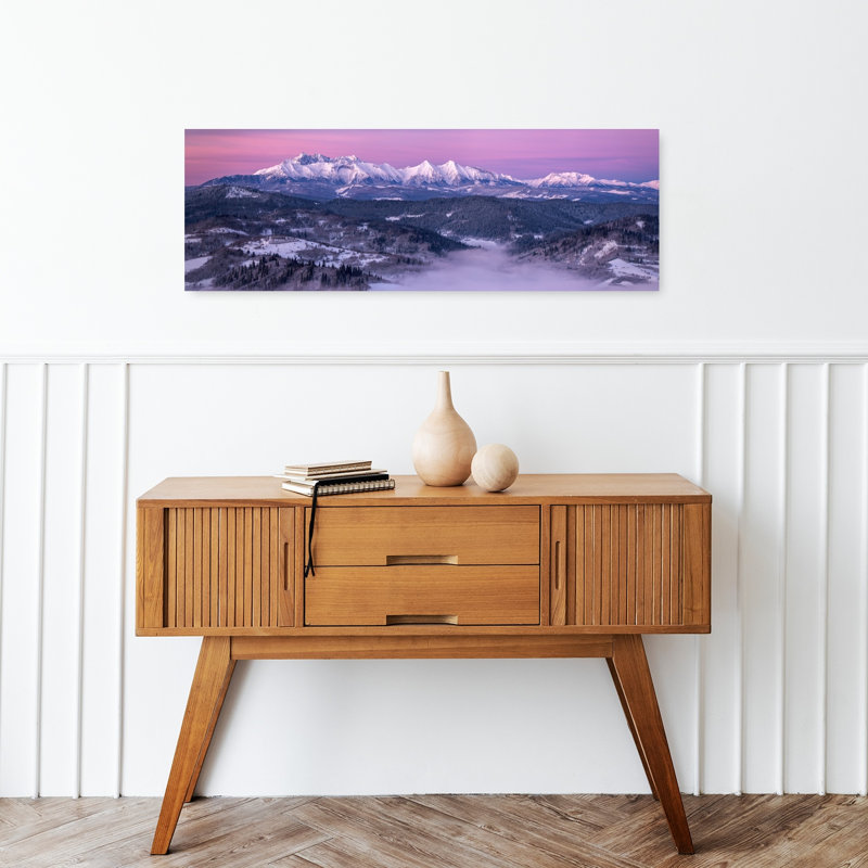 «Purple Mountain Dawn», art dramatique serein abstrait, paysage de forêt, H 12 po x l 36 po