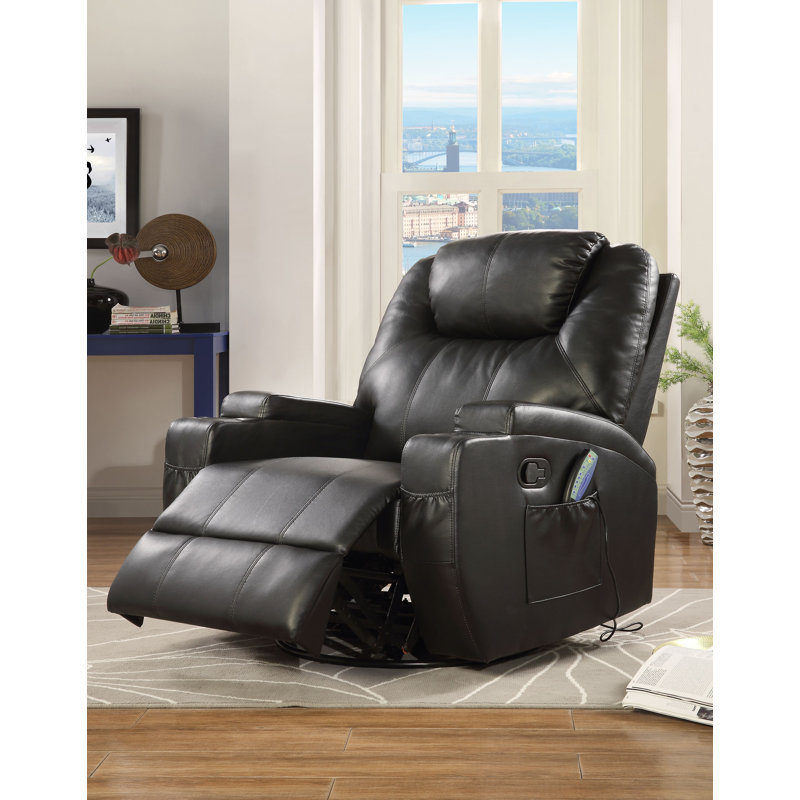 Runkle Faux Leather Massage Chair, Black Faux Leather