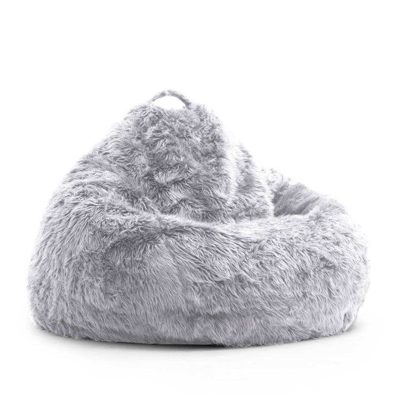 Grand fauteuil poire Teardrop de Big Joe, Tapis à poil long gris, H 34 po x l 40 po x P 39,5 po
