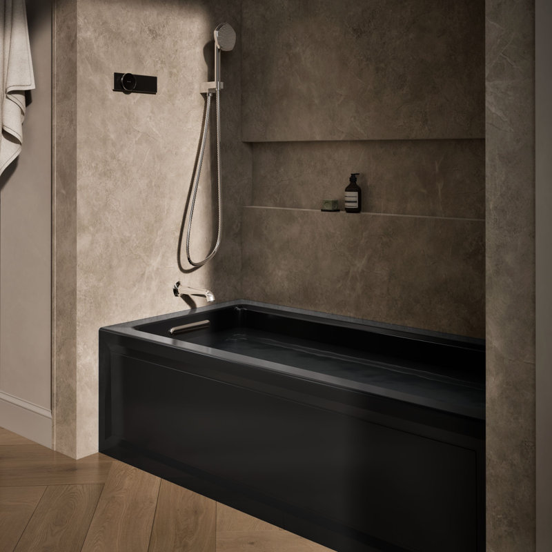 Archer 66" X 32" Integral Apron Heated Bubblemassage Air Bath with Left-Hand Drain, Black, Left